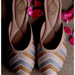 Shoetopia Chevron Embroidered Slip On Mules - Peach-picture-31