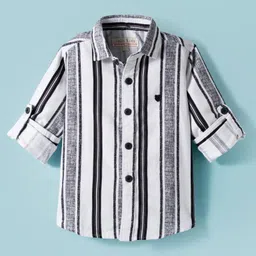 JASH KIDS Corduroy Woven Full Sleeves Striped Shirt - White image 1