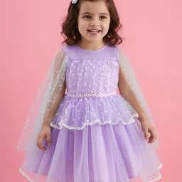 Mark & Mia Woven Cape Sleeves Party Dress With Floral Lace Detailing - Lavender-picture-33