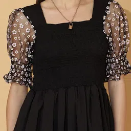 Honky Tonky Square Neck Puff Sleeve Crepe Regular Top image 5