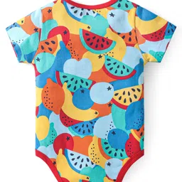 Babyhug 100% Cotton Knit Half Sleeves Onesie With Fruits Print - Blue image 2