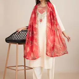 Navlik Women Floral Yoke Design Kurta with Trousers & Dupatta image 2