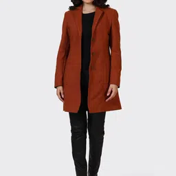 HUE & HIDE Women Solid Notched Lapel Single-Breasted Longline Blazer-picture-18