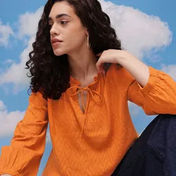 CORSICA Print Tie-Up Neck Puff Sleeve Top-picture-36