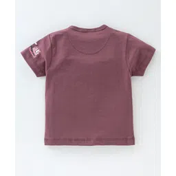 Cucumber Cotton Sinker Knit Half Sleeves Night Suit with JCB Print - Plum image 3