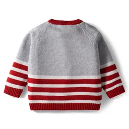 Babyhug Organic Cotton Knit Full Raglan Sleeves Striped Pullover Sweater Set with Cap & Fox Patch Detailing - Rust Orange image 3