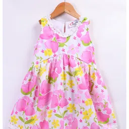 M'andy Woven Sleeveless Floral Printed & Lace Detailed Coordinating Kurti Sharara Set - Pink image 4