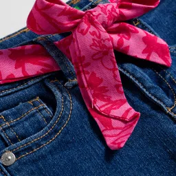 UCB Woven Full Length Solid Colour Jeans With Floral Printed Belt - Blue image 3