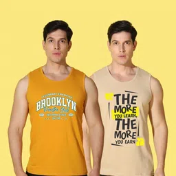 WOOSTRO Men Pack of 2 Typography Printed Round Neck Cotton Slim Fit Sports T-shirts image 5