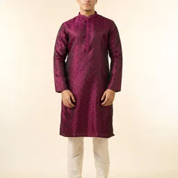 Diwas by Manyavar Men Woven Design Beads and Stones Details Mandarin Collar Kurta image 5
