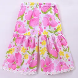 M'andy Woven Sleeveless Floral Printed & Lace Detailed Coordinating Kurti Sharara Set - Pink image 5