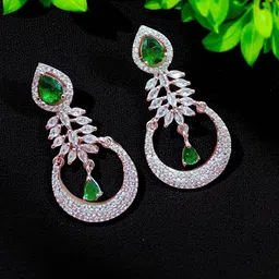 The Pari Rhodium-Plated American Diamond Studded Teardrop Shaped Drop Earrings-image-82