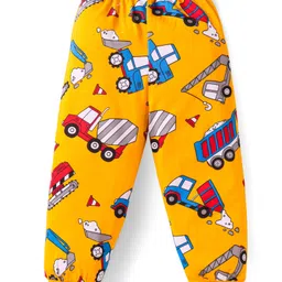 Babyhug Cotton Knit Half Sleeves Night Suit with Vehicle Print - Yellow image 5