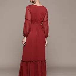 Antheaa Maroon Embellished Tiered Chiffon Maxi Dress image 4