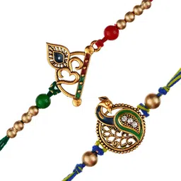eCraftIndia Set of 2 Om & Peacock Designer Religious Rakhis with Roli Chawal image 2