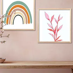 Kotart Brown & White 2 Pieces Floral & Boho Printed Wooden Wall Arts image 2