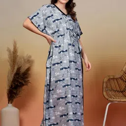 KLOTTHE Pack of 2 Women Multicoloured Cotton Blend Printed Kaftan Maxi Nightdress image 2