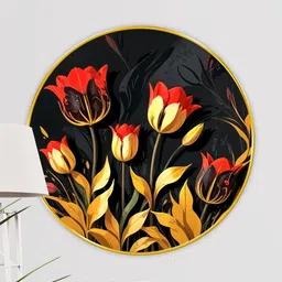 Livin'luxe Black & Red MDF Round Flowers Paintings Wall Art-23 Inch-picture-16
