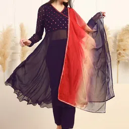FASHION DREAM Geometric Mirror Work Anarkali Georgette Kurta With Trousers & Dupatta-picture-29
