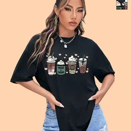 Metronaut Women Pack of 2 Graphic Printed Round Neck Cotton Oversized T-shirts-image-29