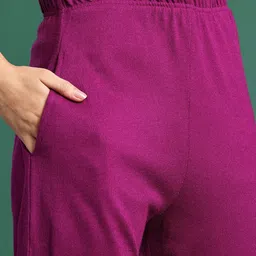 Sangria Floral Printed Band Collar Kurta with Trousers image 5