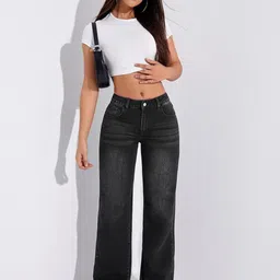 Crazeis Women Comfort Straight Fit High-Rise Light Fade Acid Wash Stretchable Jeans image 4