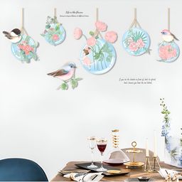 Asian royal Blue & Pink Birds & Floral Printed Wall Sticker-picture-31