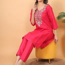 PALSANA Women Ethnic Motifs Embroidered Regular Thread Work Kurta with Trousers image 5