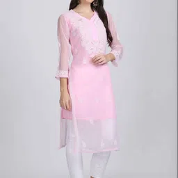 KHAKA Women Ethnic Motifs Embroidered Chikankari Kurta-picture-19