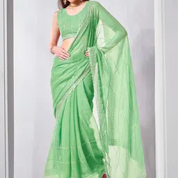 Kalista Women Embellished Sequence Pure Chiffon Saree image 3