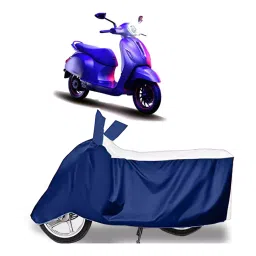 Auto Pearl Two Wheeler Cover for Bajaj Urbanite Chetak BS6 - White, Blue-picture-27