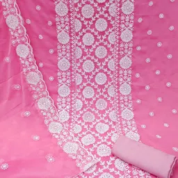 ethnicjunction Women's Cotton Blend Chikanakri Embroidery Unstitched Salwar Suit Dress Material with Dupatta image 2