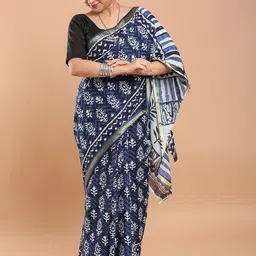 Niska Ethnic Motifs Printed Pure Cotton Chanderi Saree With Blouse Piece image 5