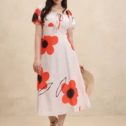 SZN Floral Print Puff Sleeve Crepe Fit & Flare Midi Dress-picture-11