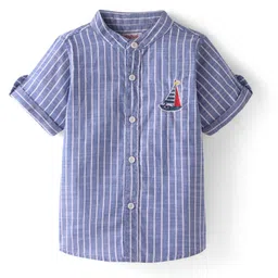 Babyhug Cotton Half Sleeves Striped Shirt with Boat Embroidery - Blue-picture-15