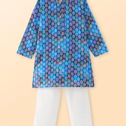 Babyhug Cotton Woven Cambric Floral Printed Full Sleeves Kurta & Pyjama Set - Blue-picture-11