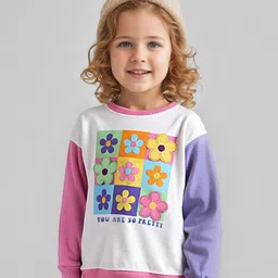 Babyhug Cotton Knit Full Sleeves Sweatshirt with Floral Print - White & Pink-picture-20