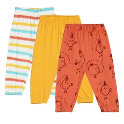 MINI KLUB Pack Of 3 Cotton Solid & Striped Pants - Rust White & Yellow-picture-16