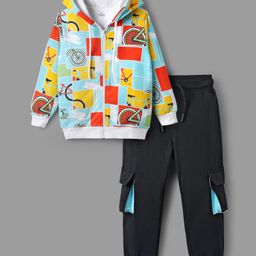Ollington St. Cotton Knit Full Sleeves Printed Hoodie Sweatshirt & Knit Joggers Set - Multicolor-picture-42
