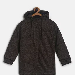 Tales & Stories Cotton Woven Full Sleeves Cheetah Printed Light Winter Unisex Hooded Jacket - Brown-image-53