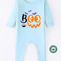 BLUSHES 100% Cotton Knit Halloween Theme Full Sleeves Boo Text Printed Romper - Aqua Blue-picture-18