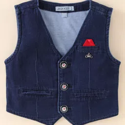 Jash Kids Denim Full Sleeves Party Suit with Tie - Blue image 2