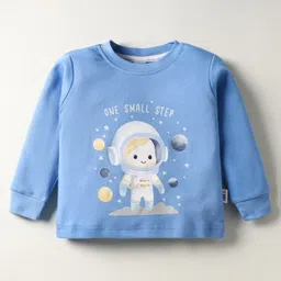 Teddy Interlock Knit Full Sleeves Night Suit with Space Theme Print - Light Blue image 2