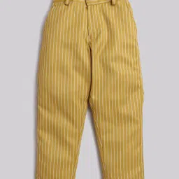 Jeet Ethnics Cotton Blend Full Sleeves Solid Shirt & Striped Pant With Cap Bow & Suspender Set - Yellow image 5