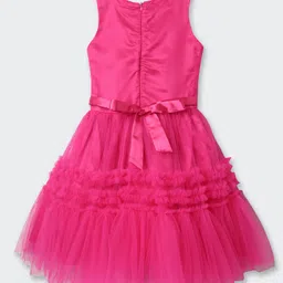 Barbie by Tiny Girl Woven Sleeveless Brand Name Printed Frill Detailed Dress - Hot Pink image 5