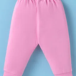 Zero Interlock Knit Full Sleeves Front Open Night Suit With Stripes & Bunny Print - Light Pink image 5