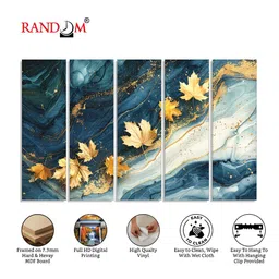 RANDOM Vinyl Navy Blue & Yellow 5 Piece Floral and Botanical Canvas Wall Paintings image 5