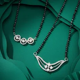 ADIVA Silver-Plated White American Diamond Mangalsutra (Pack of 2)-image-23