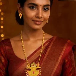 Digital Dress Room Gold Plated Long Flower Design and Pearl Mala Jewellery Set-image-20