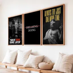 Kotart Black & Yellow 3 Pieces Bodybuilding Motivational Wooden Rectangle Wall Arts-picture-15